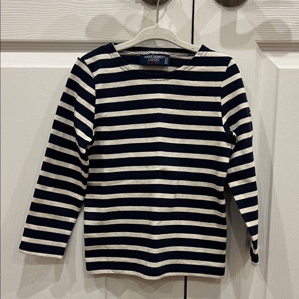 SAINT JAMES Brenton Shirt Soft Cotton Navy Blue White Stripes Unisex Size 4